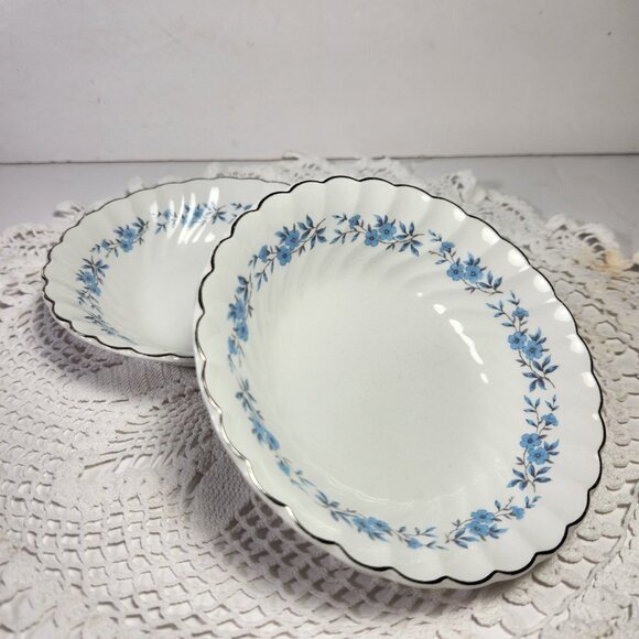 Johnson Bros. Dessert Bowls Ironstone Set of 2 White with Blue Floral Pattern - Picture 1 of 11